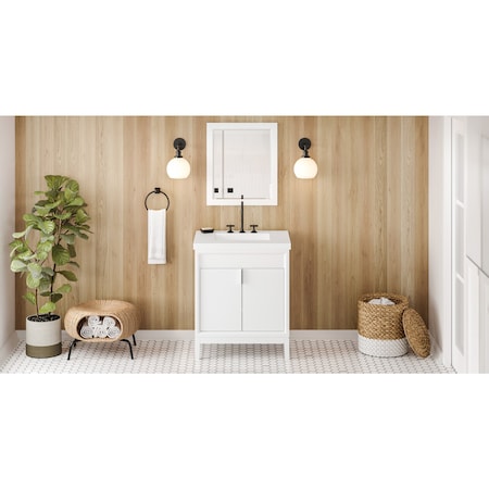 Jeffrey Alexander 30In. White Theodora Vanity, Lavante Cultured Marble Vessel Vanity Top, Integrated Rectangle Bowl VKITTHE30WHLAR